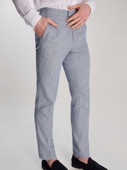 Harry Brown Blue Giacomo Slim Fit Cotton Linen Suit Trousers - Image 5 of 8