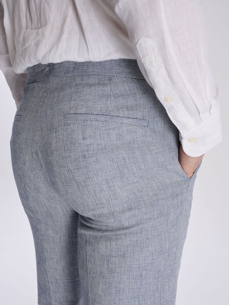 Harry Brown Blue Giacomo Slim Fit Cotton Linen Suit Trousers - Image 7 of 8