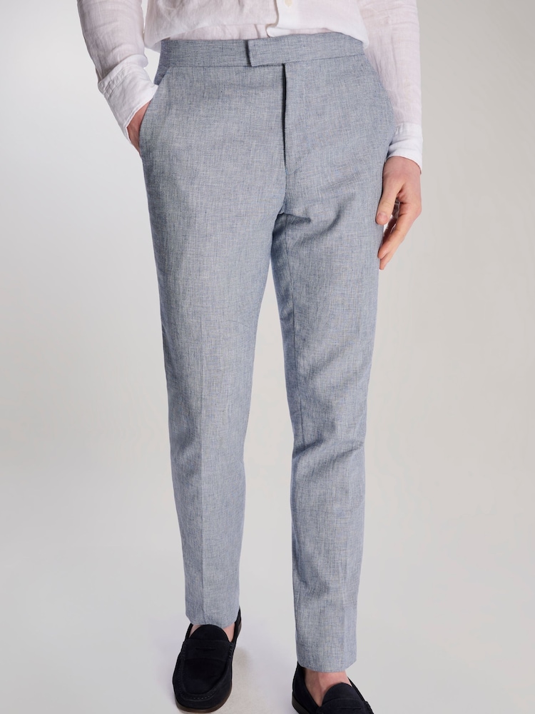Harry Brown Blue Giacomo Slim Fit Cotton Linen Suit Trousers - Image 8 of 8