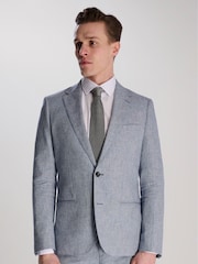 Harry Brown Blue Giacomo Slim Fit Cotton Linen Suit Jacket - Image 1 of 11