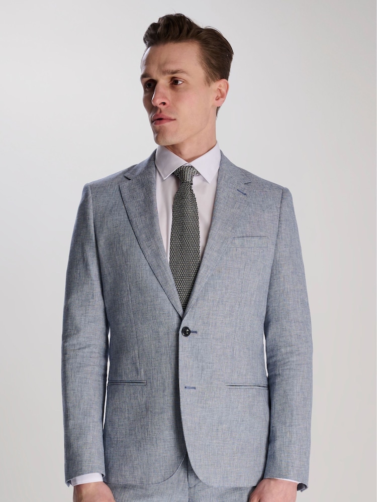 Harry Brown Blue Giacomo Slim Fit Cotton Linen Suit Jacket - Image 1 of 11