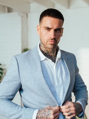 Harry Brown Blue Giacomo Slim Fit Cotton Linen Suit Jacket - Image 5 of 11