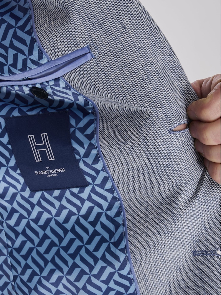 Harry Brown Blue Giacomo Slim Fit Cotton Linen Suit Jacket - Image 7 of 11