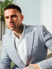 Harry Brown Blue Giacomo Slim Fit Cotton Linen Suit Jacket - Image 8 of 11