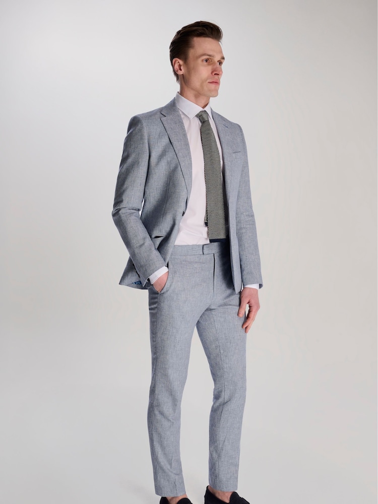 Harry Brown Blue Giacomo Slim Fit Cotton Linen Suit Jacket - Image 9 of 11
