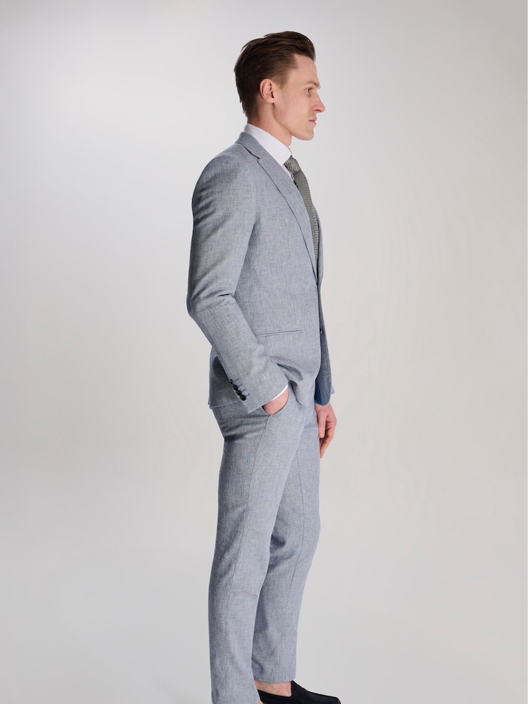 Harry Brown Blue Giacomo Slim Fit Cotton Linen Suit Jacket - Image 10 of 11