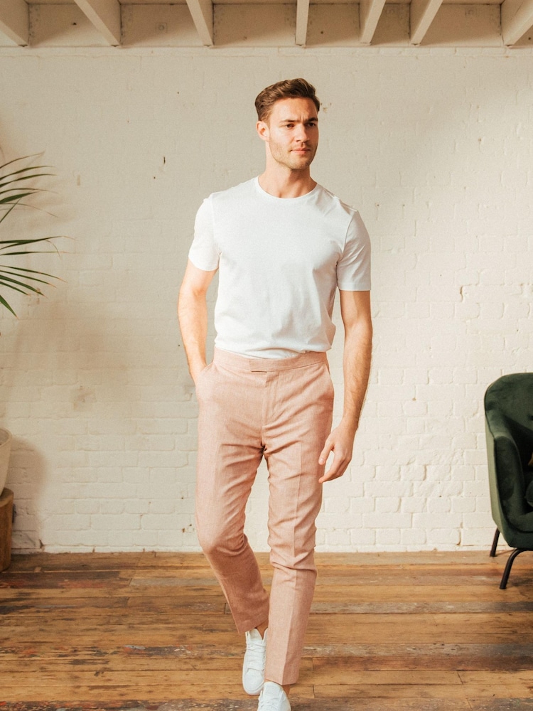 Harry Brown Red Giacomo Slim Fit Cotton Linen Suit Trousers - Image 1 of 9
