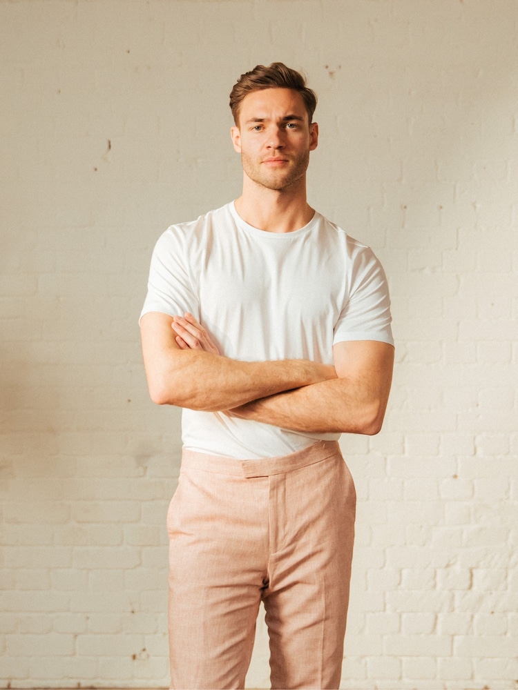 Harry Brown Red Giacomo Slim Fit Cotton Linen Suit Trousers - Image 3 of 9