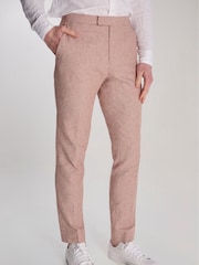 Harry Brown Red Giacomo Slim Fit Cotton Linen Suit Trousers - Image 8 of 9
