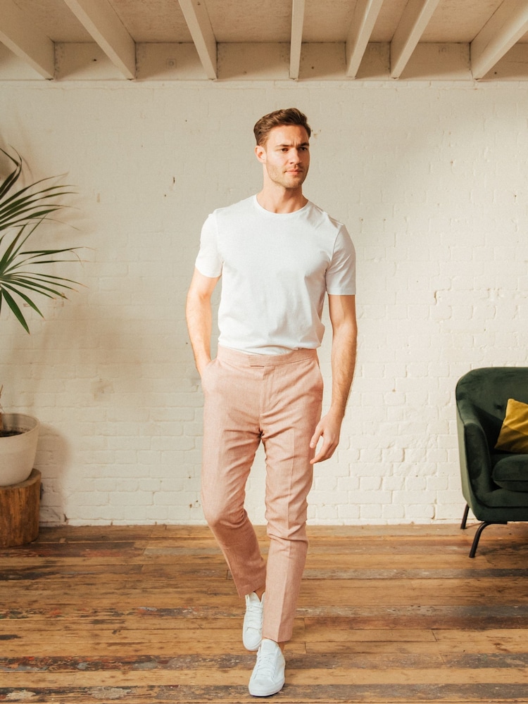 Harry Brown Red Giacomo Slim Fit Cotton Linen Suit Trousers - Image 9 of 9