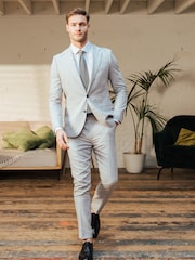 Harry Brown Grey Giacomo Slim Fit Cotton Linen Suit Trousers - Image 3 of 7