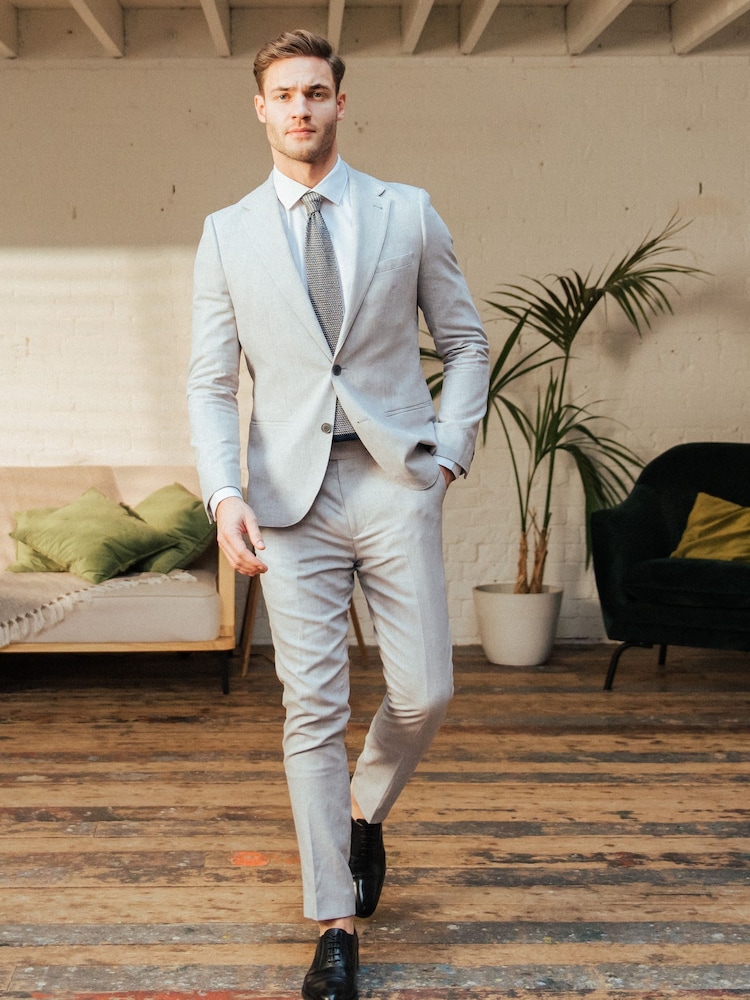 Harry Brown Grey Giacomo Slim Fit Cotton Linen Suit Trousers - Image 3 of 7