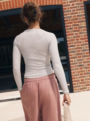 self. Grey Marl Fitted Rib Long Sleeve Top - Image 3 of 9