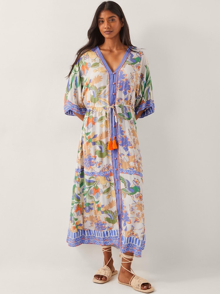 Monsoon Natural Kaia Tropical Kaftan Midi Dress - Image 1 of 4
