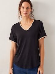 Monsoon Black Tilly Trim Jersey T-Shirt - Image 1 of 4