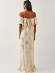 Monsoon Natural Lyra Metallic Ruffle Maxi Dress - Image 3 of 4