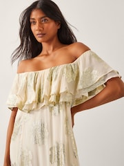 Monsoon Natural Lyra Metallic Ruffle Maxi Dress - Image 4 of 4