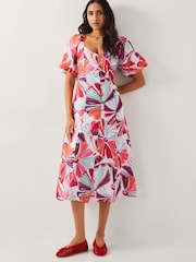 Monsoon Pink Elana Floral Puff-Sleeve Midi Dress - Image 1 of 4