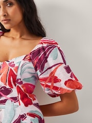 Monsoon Pink Elana Floral Puff-Sleeve Midi Dress - Image 2 of 4