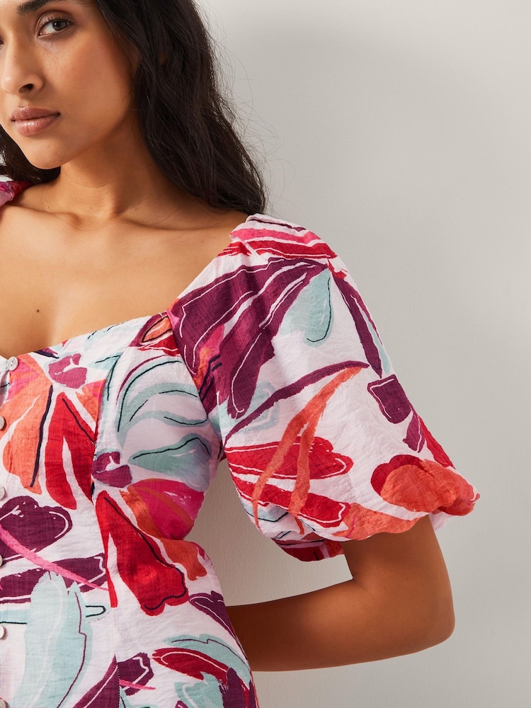 Monsoon Pink Elana Floral Puff-Sleeve Midi Dress - Image 2 of 4