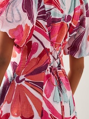 Monsoon Pink Elana Floral Puff-Sleeve Midi Dress - Image 4 of 4