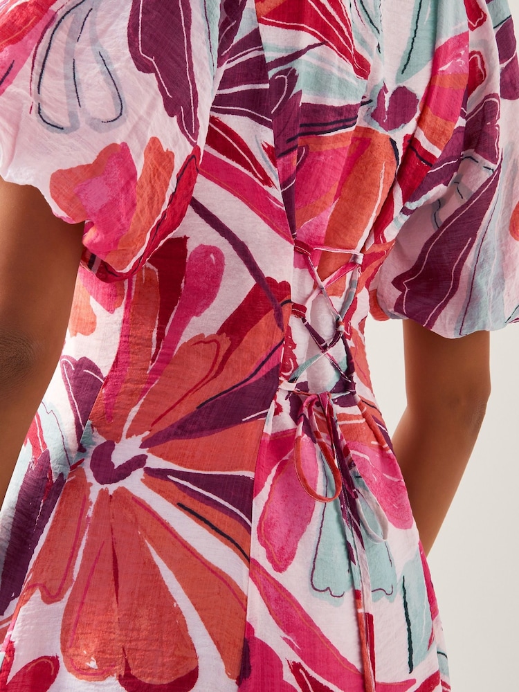 Monsoon Pink Elana Floral Puff-Sleeve Midi Dress - Image 4 of 4
