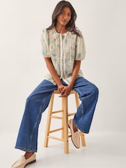 Monsoon Natural Sorcha Floral Short Sleeve Shirt - Image 1 of 4