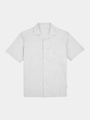 Peckham Rye Grey Mens Cotton Blend Revere 100% Linen Shirt - Image 1 of 3