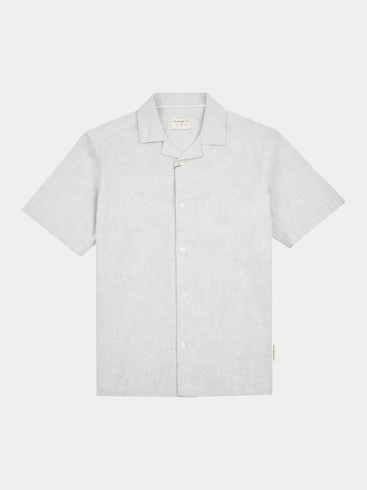 Peckham Rye Grey Mens Cotton Blend Revere 100% Linen Shirt - Image 1 of 3