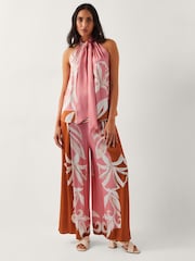 Monsoon Pink Tabitha Floral Print Wide Leg Trousers - Image 1 of 5