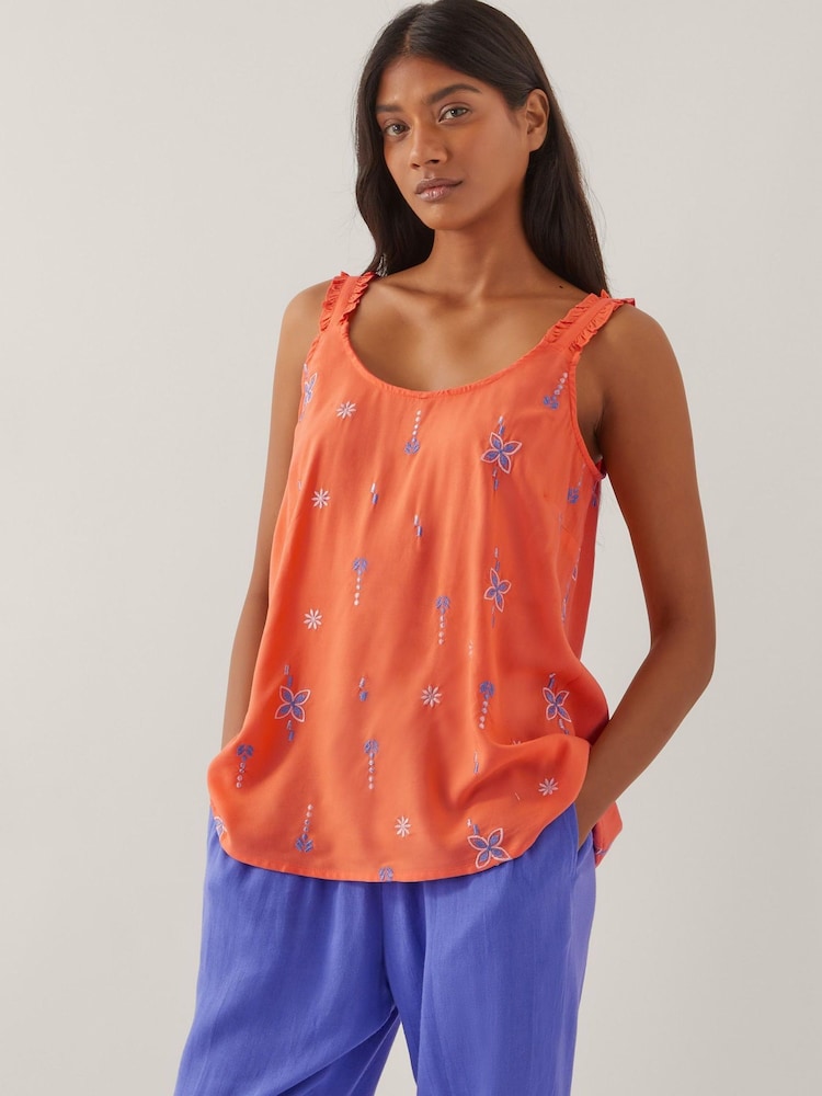 Monsoon Orange Kamila Embroidered Cami Top - Image 1 of 4