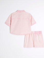 River Island Pink Girls Cropped 100% Cotton Shirt and Shorts Set - Image 2 of 3