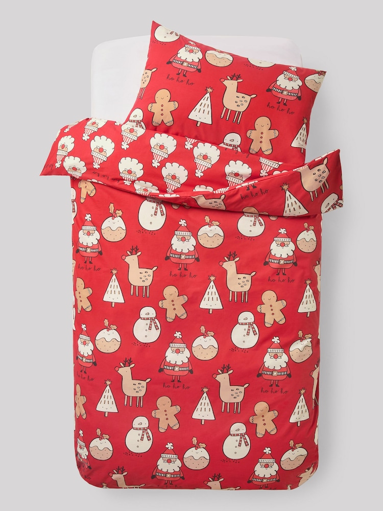 Red Gingerbread Christmas Duvet Cover and Pillowcase Set - Image 1 of 3 Red Gingerbread Christmas Duvet Cover and Pillowcase Set - Image 1 of 3