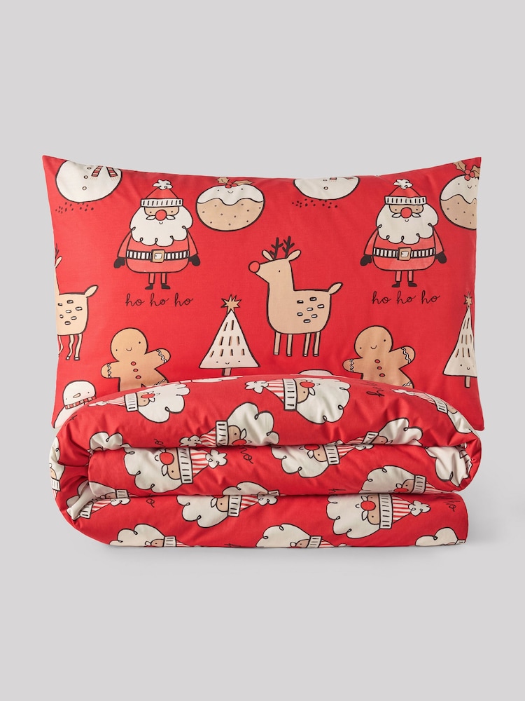 Red Gingerbread Christmas Duvet Cover and Pillowcase Set - Image 2 of 3
