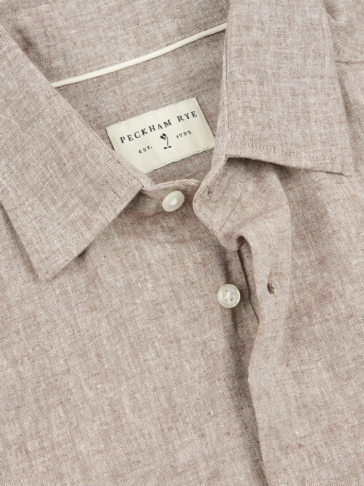 Peckham Rye Brown Mens Textured 100% Cotton Shirt - Image 3 of 4