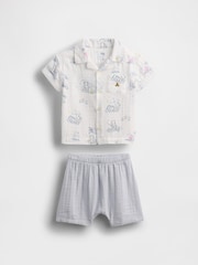 Gap White/Grey Crinkle Gauze Shirt & Shorts (Newborn-24mths) - Image 1 of 2