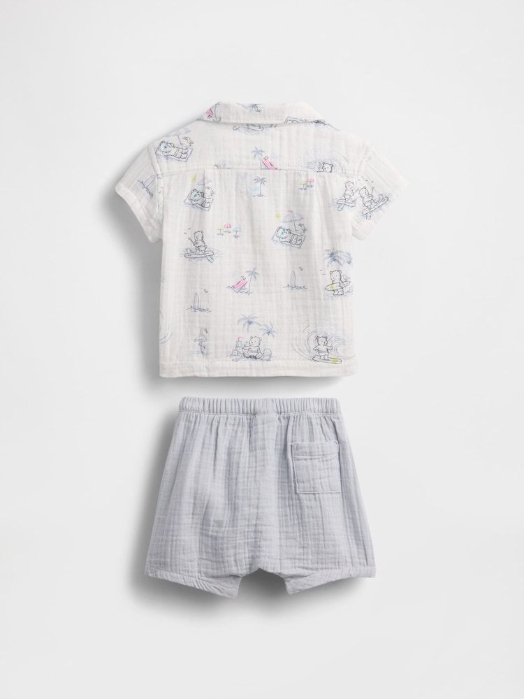 Gap White/Grey Crinkle Gauze Shirt & Shorts (Newborn-24mths) - Image 2 of 2
