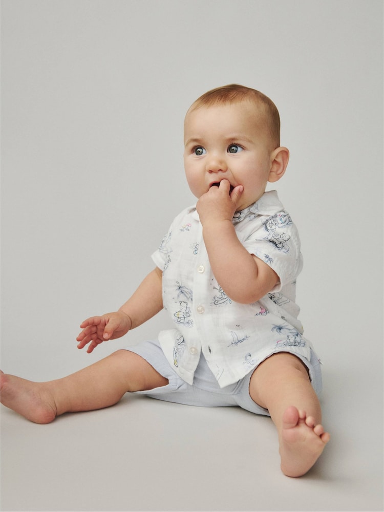 Gap White/Grey Crinkle Gauze Shirt & Shorts (Newborn-24mths) - Image 3 of 3 Gap White/Grey Crinkle Gauze Shirt & Shorts (Newborn-24mths) - Image 3 of 3