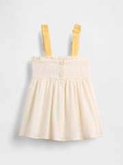 Gap Cream/Yellow Baby Embroidered Tie-Shoulder Dress (Newborn-24mths) - Image 1 of 4