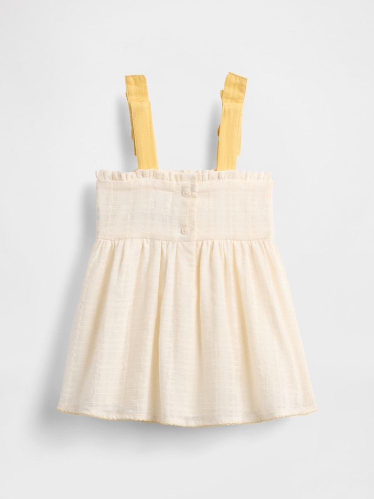 Gap Cream/Yellow Baby Embroidered Tie-Shoulder Dress (Newborn-24mths) - Image 1 of 4 Gap Cream/Yellow Baby Embroidered Tie-Shoulder Dress (Newborn-24mths) - Image 1 of 4