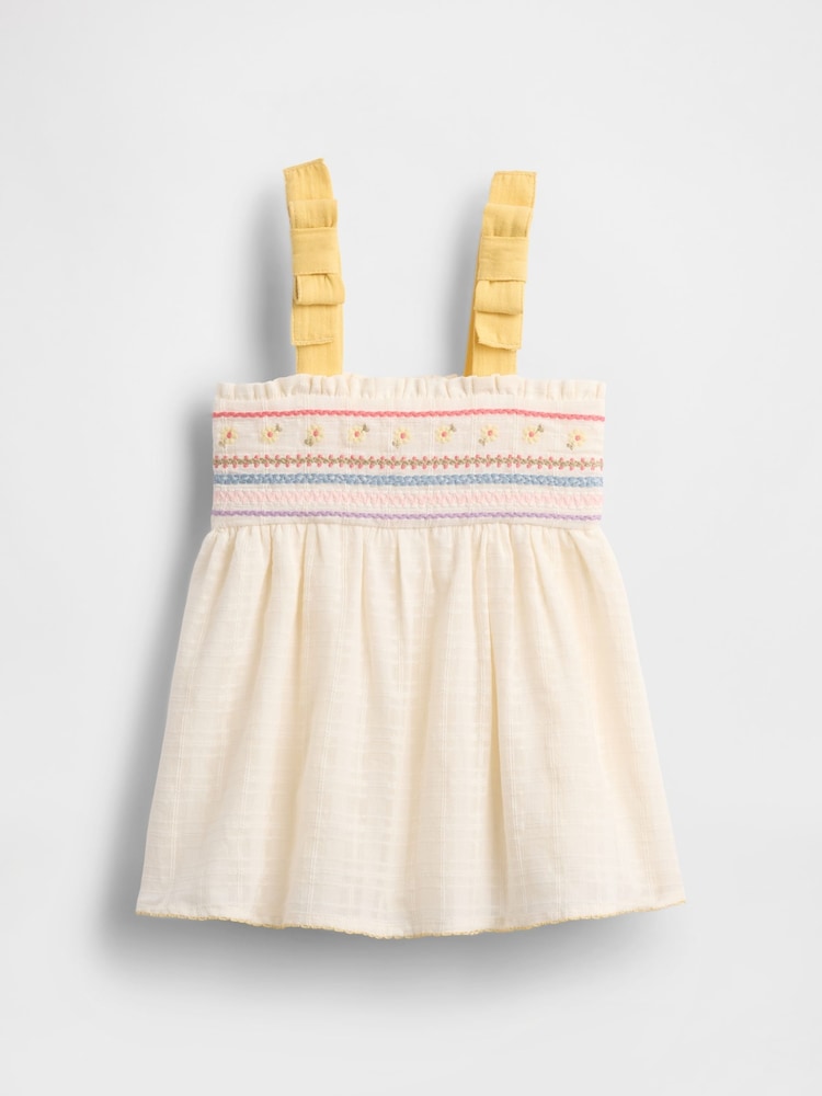 Gap Cream/Yellow Baby Embroidered Tie-Shoulder Dress (Newborn-24mths) - Image 2 of 4