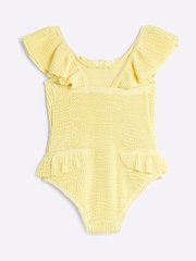 River Island Yellow Girls Textured Frill Swimsuit - Image 1 of 4
