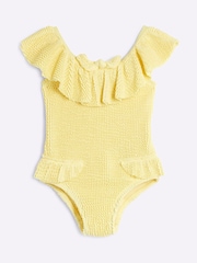 River Island Yellow Girls Textured Frill Swimsuit - Image 2 of 4