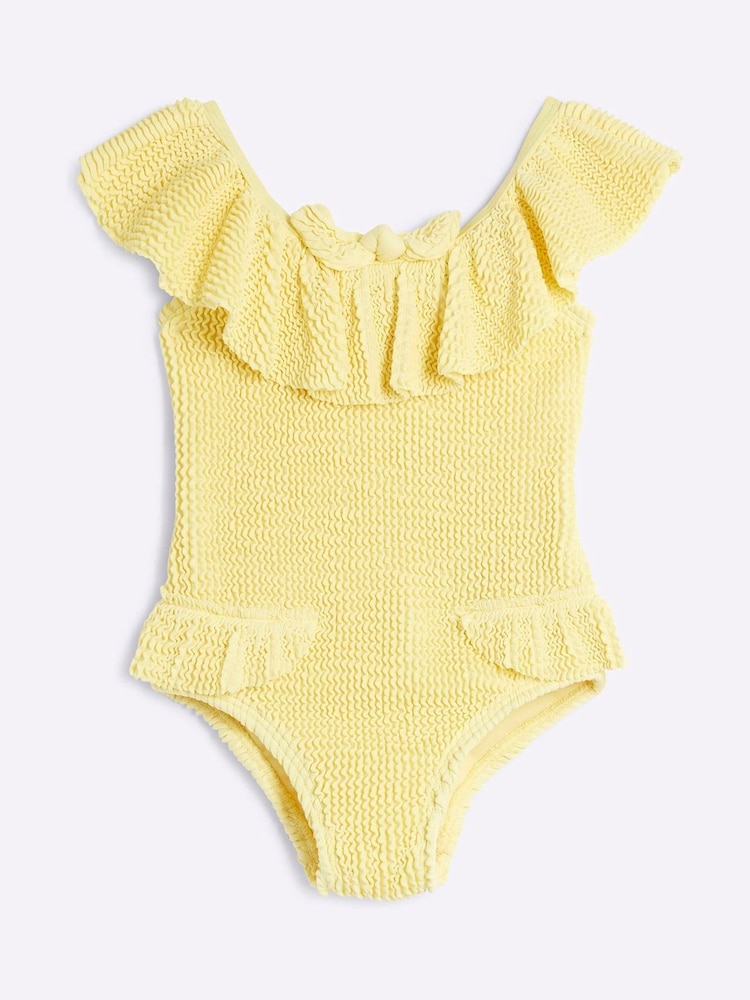 River Island Yellow Girls Textured Frill Swimsuit - Image 2 of 4
