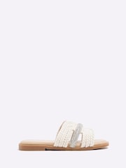 River Island Cream Girls Raffia Diamante Sandals - Image 1 of 5