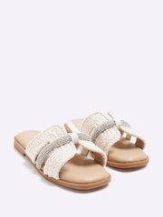 River Island Cream Girls Raffia Diamante Sandals - Image 2 of 5
