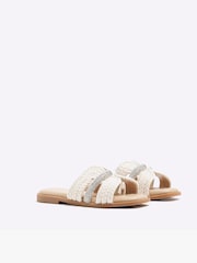 River Island Cream Girls Raffia Diamante Sandals - Image 3 of 5