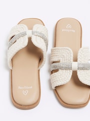 River Island Cream Girls Raffia Diamante Sandals - Image 5 of 5