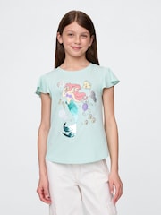 Gap Green Ariel Disney The Little Mermaid Crew Neck Flutter Sleeve T-Shirt (4-13yrs) - Image 1 of 4