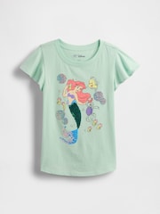 Gap Green Ariel Disney The Little Mermaid Crew Neck Flutter Sleeve T-Shirt (4-13yrs) - Image 3 of 4